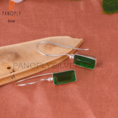Doublet Zambian Emerald Quartz Baguette 925 Silver Earrings
