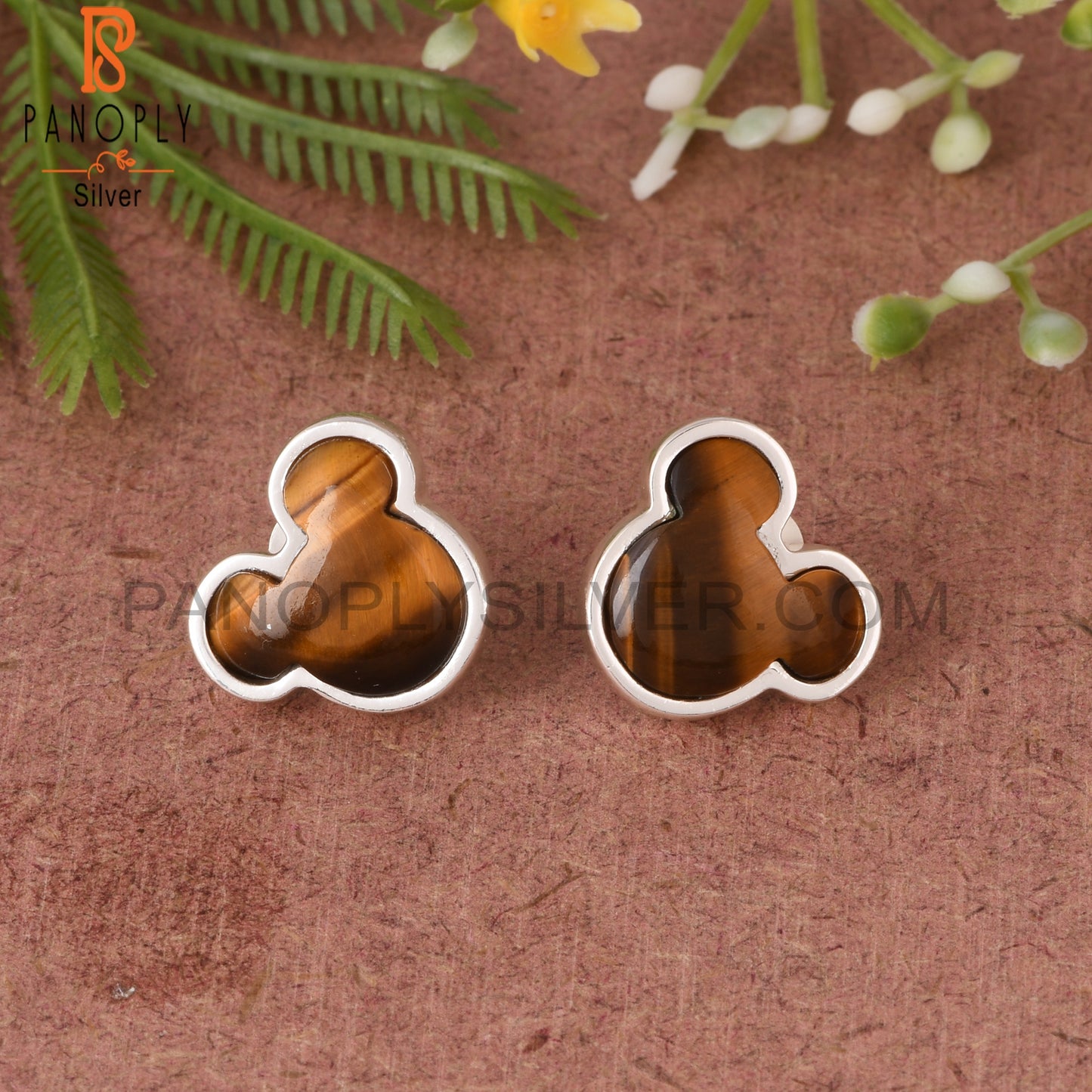 Tiger Eye Yellow Cat 925 Sterling Silver Studs Earring