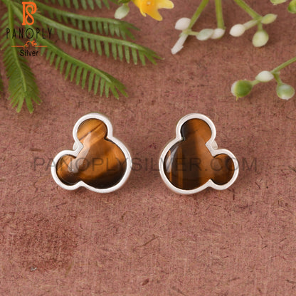 Tiger Eye Yellow Cat 925 Sterling Silver Studs Earring
