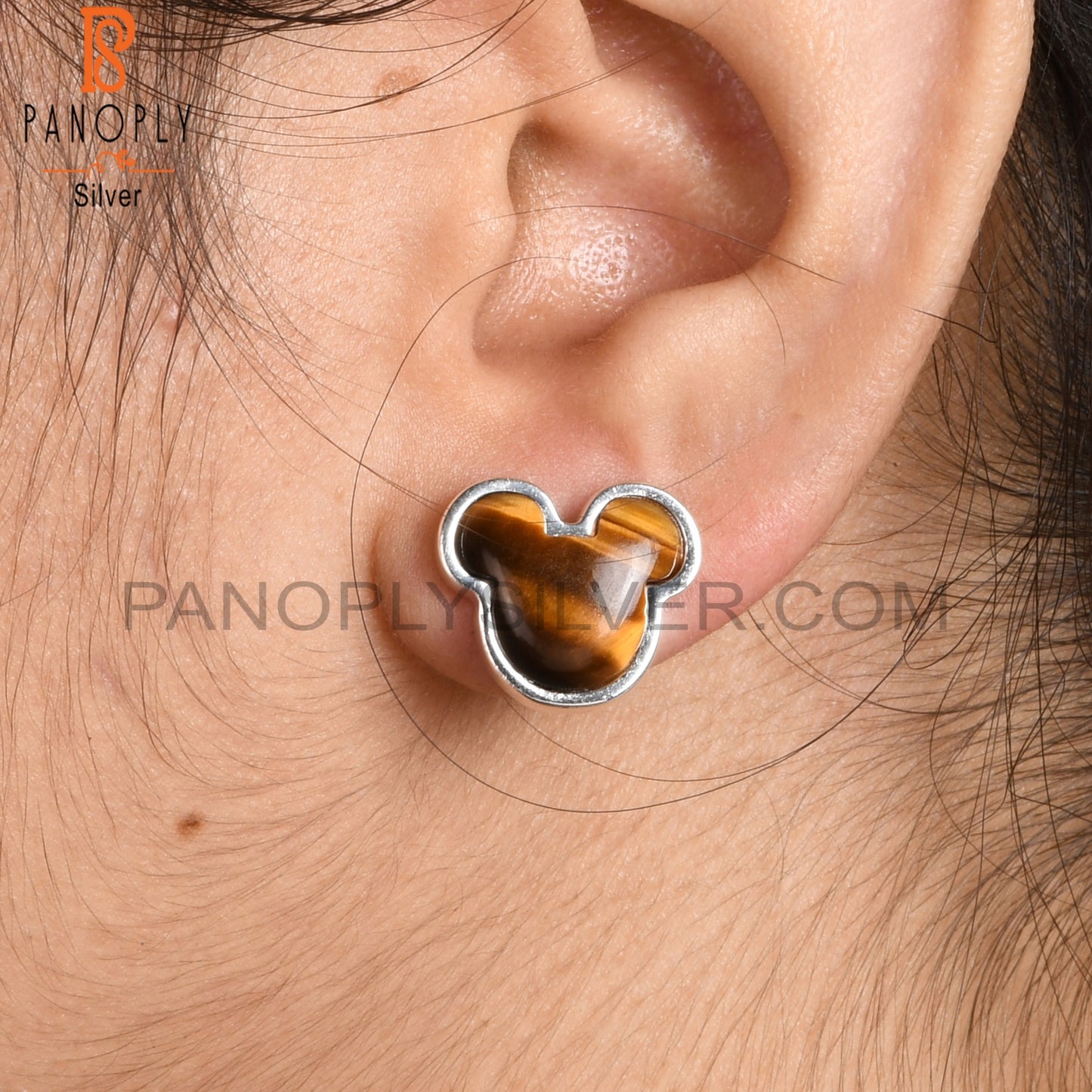 Tiger Eye Yellow Cat 925 Sterling Silver Studs Earring