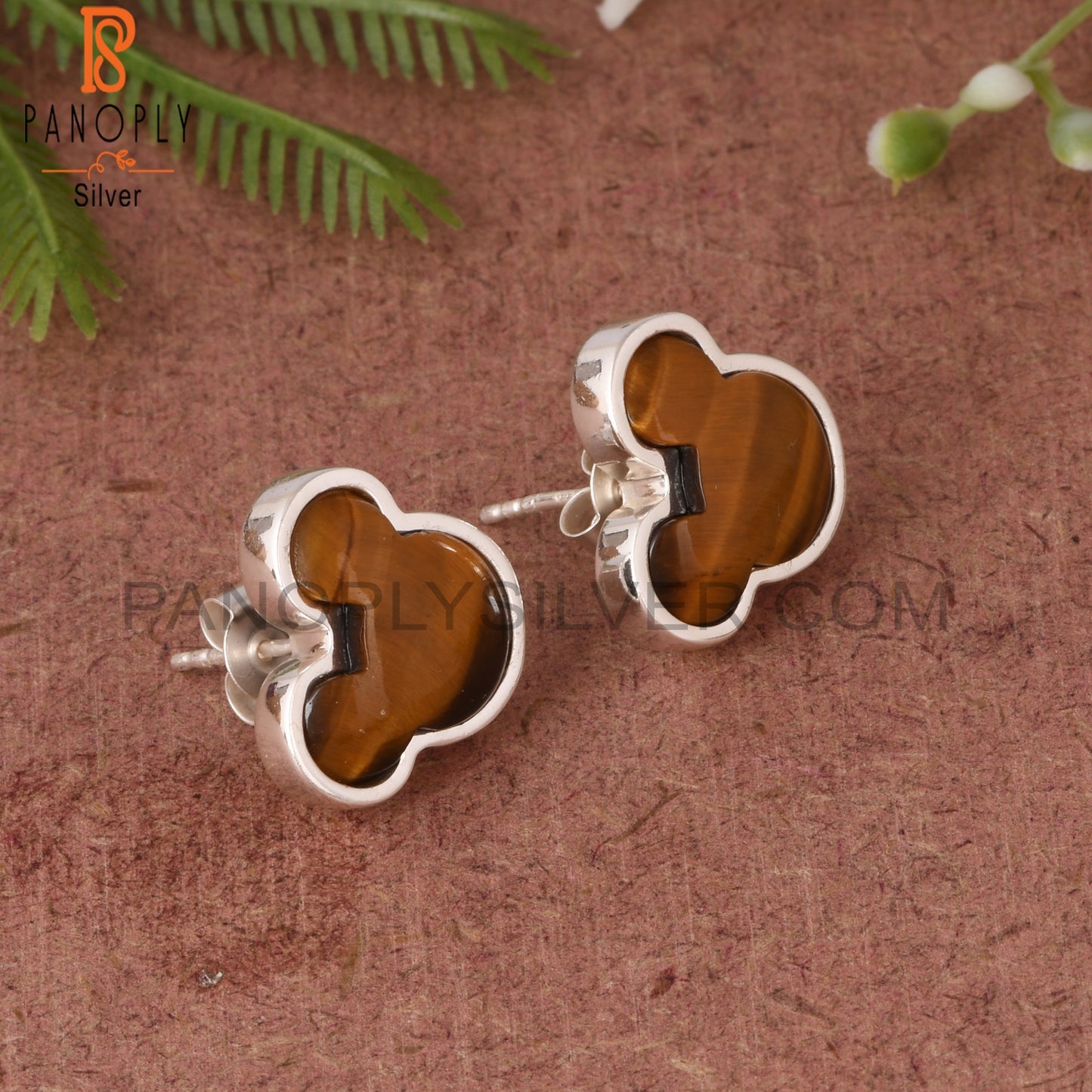 Tiger Eye Yellow Cat 925 Sterling Silver Studs Earring