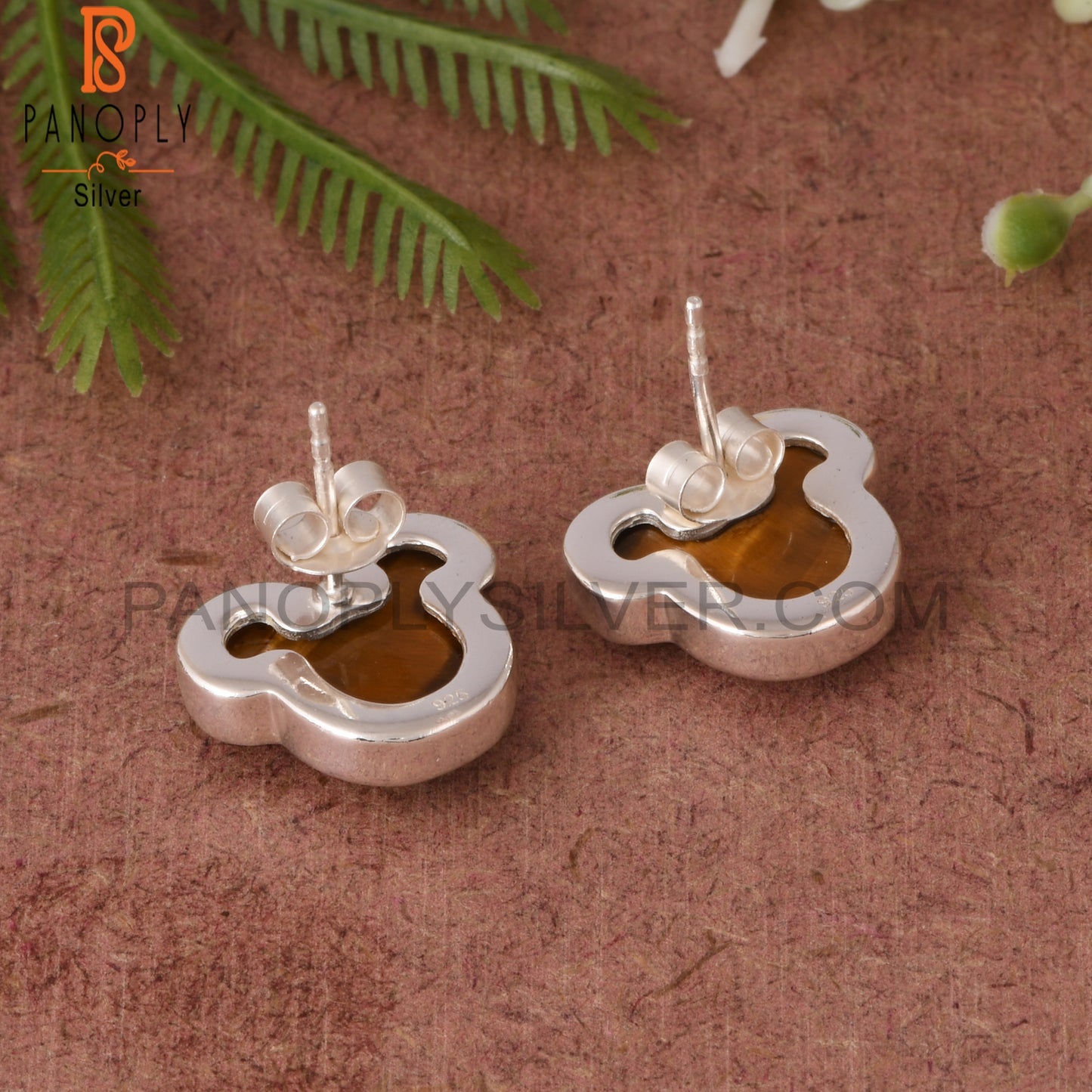 Tiger Eye Yellow Cat 925 Sterling Silver Studs Earring