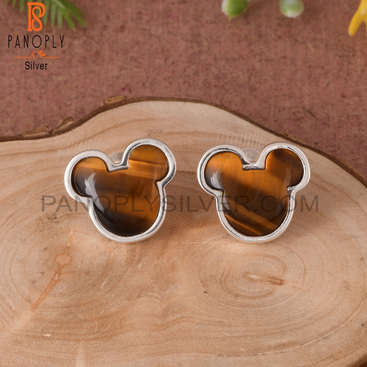 Tiger Eye Yellow Cat 925 Sterling Silver Studs Earring
