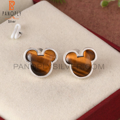 Tiger Eye Yellow Cat 925 Sterling Silver Studs Earring