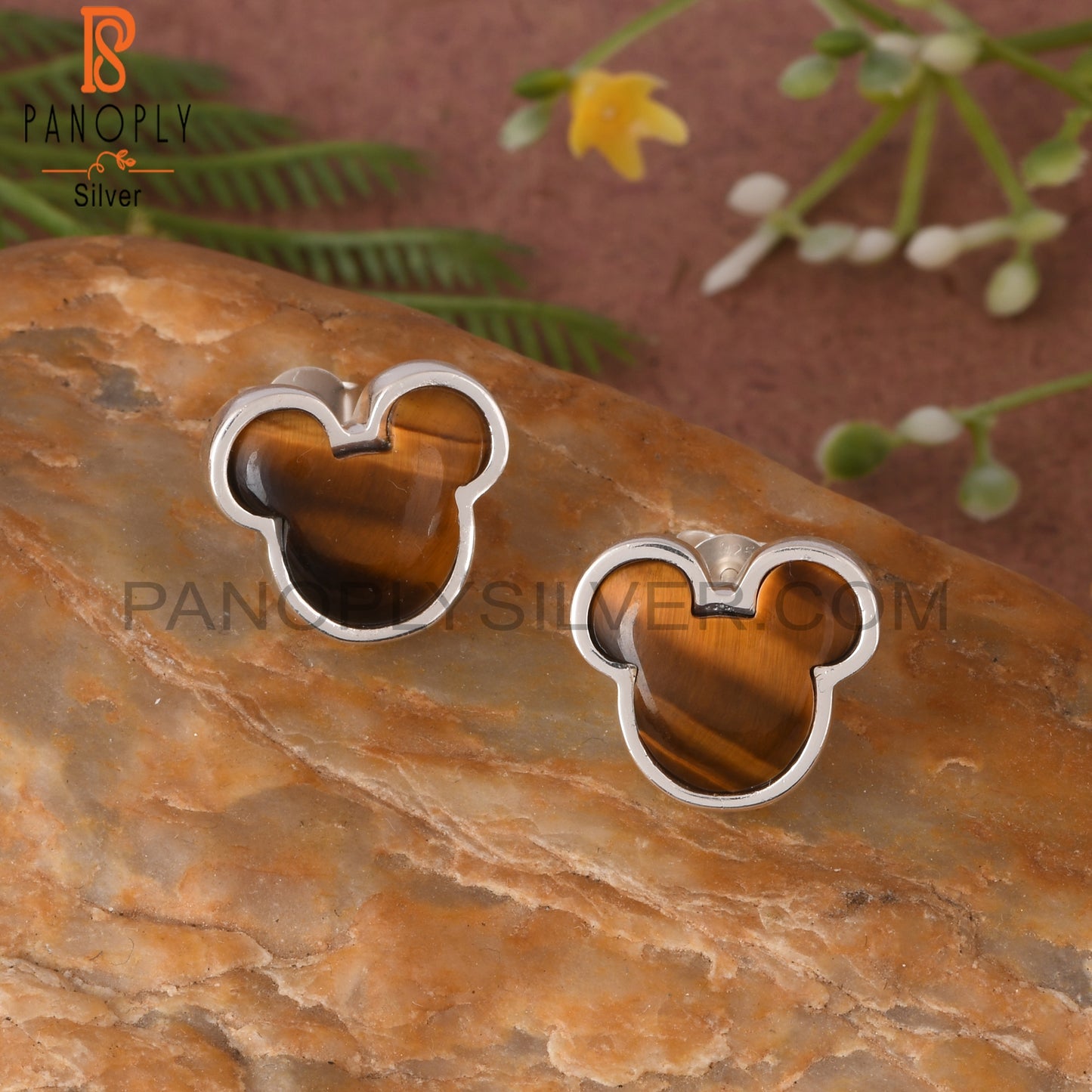 Tiger Eye Yellow Cat 925 Sterling Silver Studs Earring