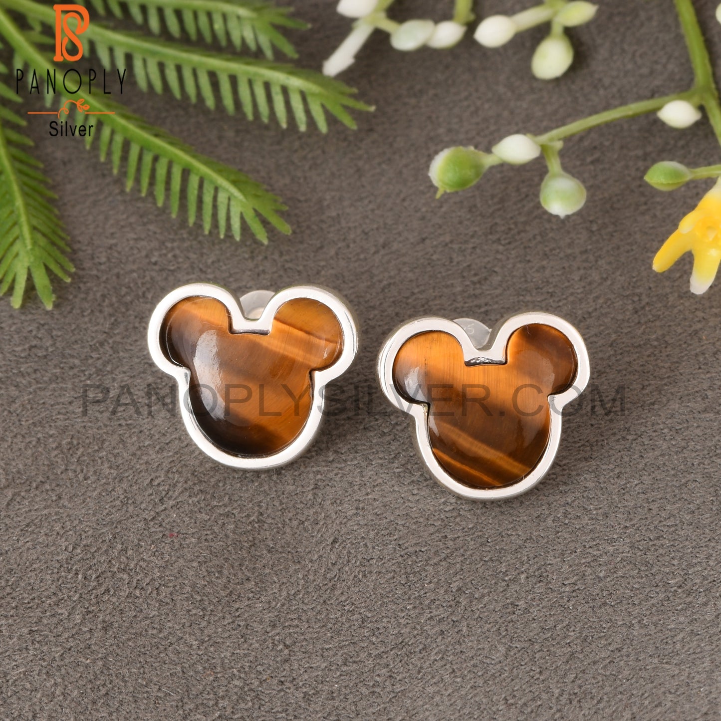 Tiger Eye Yellow Cat 925 Sterling Silver Studs Earring