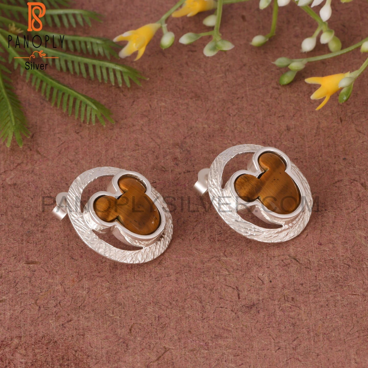Tiger Eye Yellow Mickey Mouse Stud 925 Silver Earrings