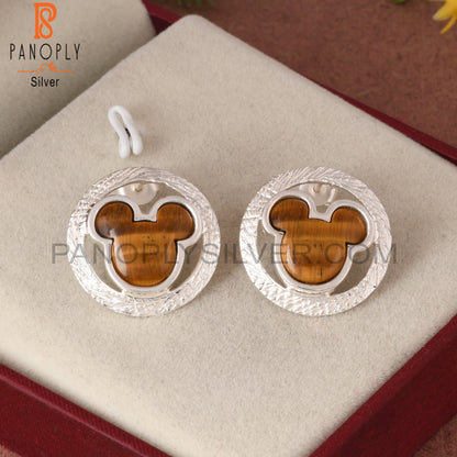 Tiger Eye Yellow Mickey Mouse Stud 925 Silver Earrings