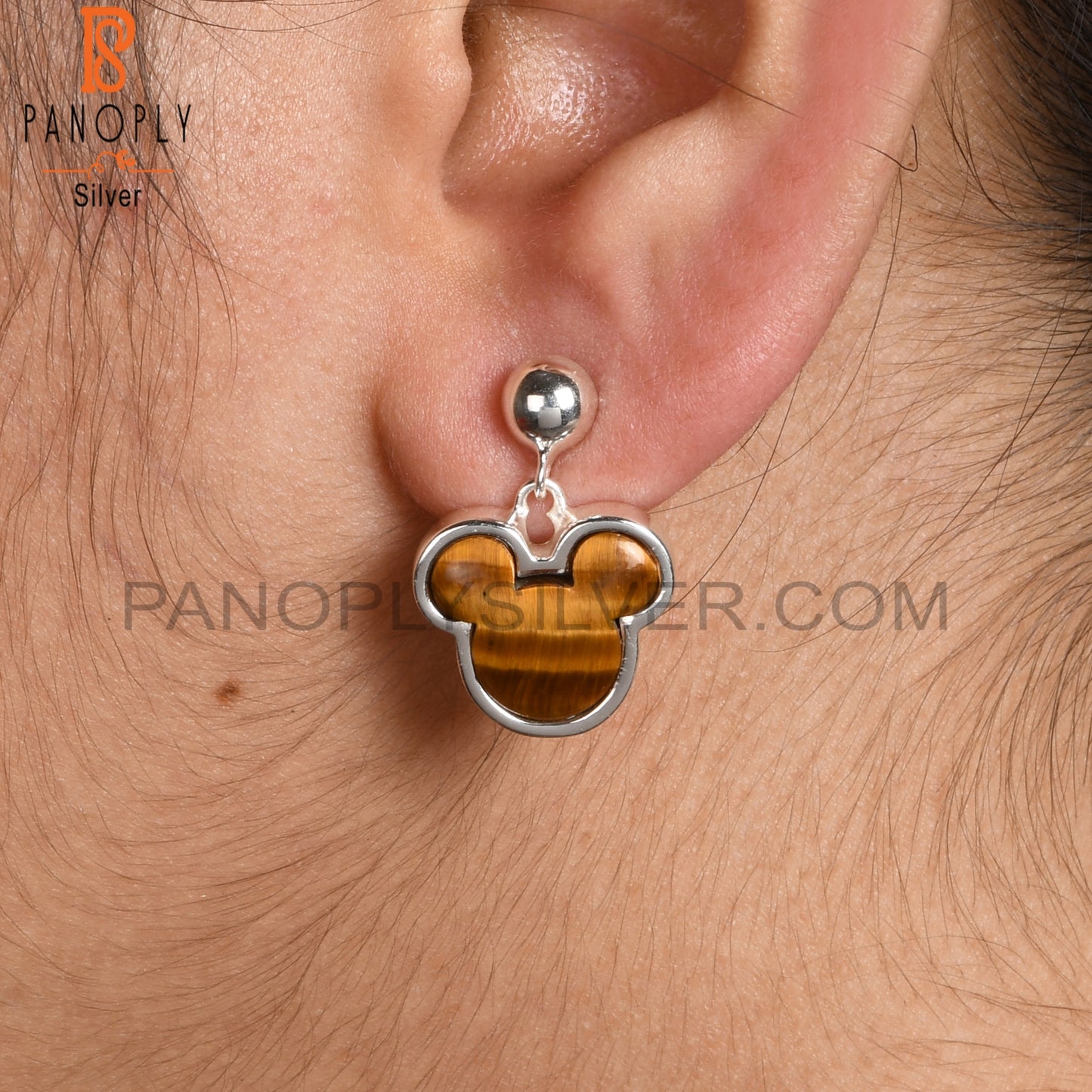 Tiger Eye Yellow Mouse Studs 925 Sterling Silver Earrings