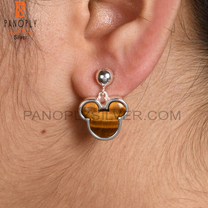 Tiger Eye Yellow Mouse Studs 925 Sterling Silver Earrings