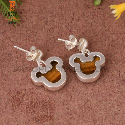 Tiger Eye Yellow Mouse Studs 925 Sterling Silver Earrings