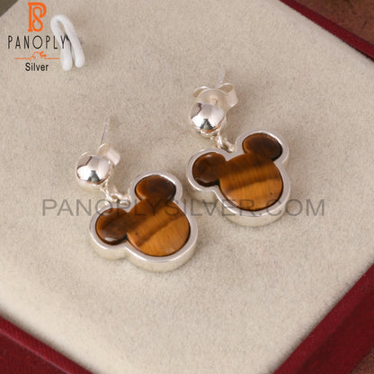 Tiger Eye Yellow Mouse Studs 925 Sterling Silver Earrings