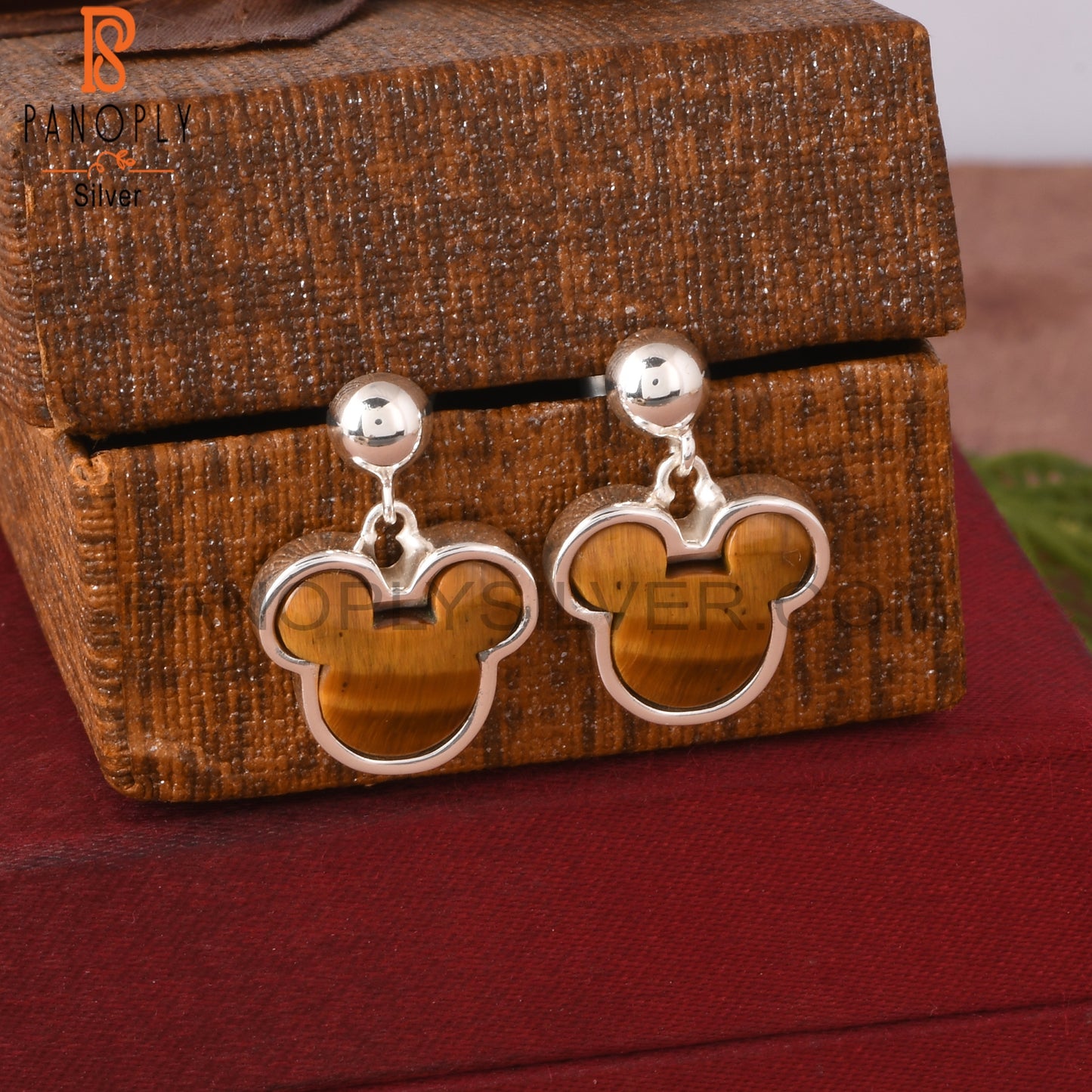 Tiger Eye Yellow Mouse Studs 925 Sterling Silver Earrings