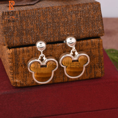 Tiger Eye Yellow Mouse Studs 925 Sterling Silver Earrings
