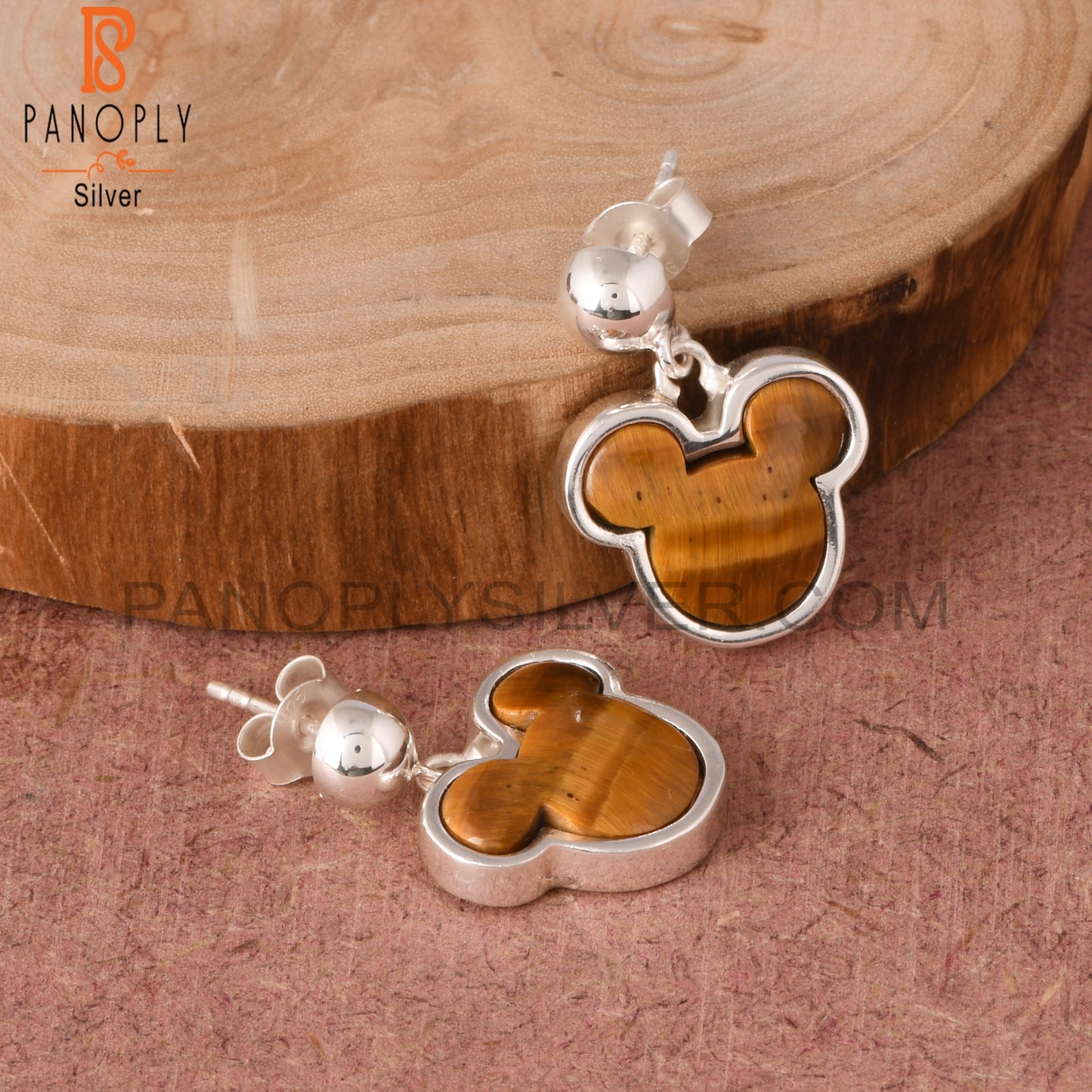 Tiger Eye Yellow Mouse Studs 925 Sterling Silver Earrings