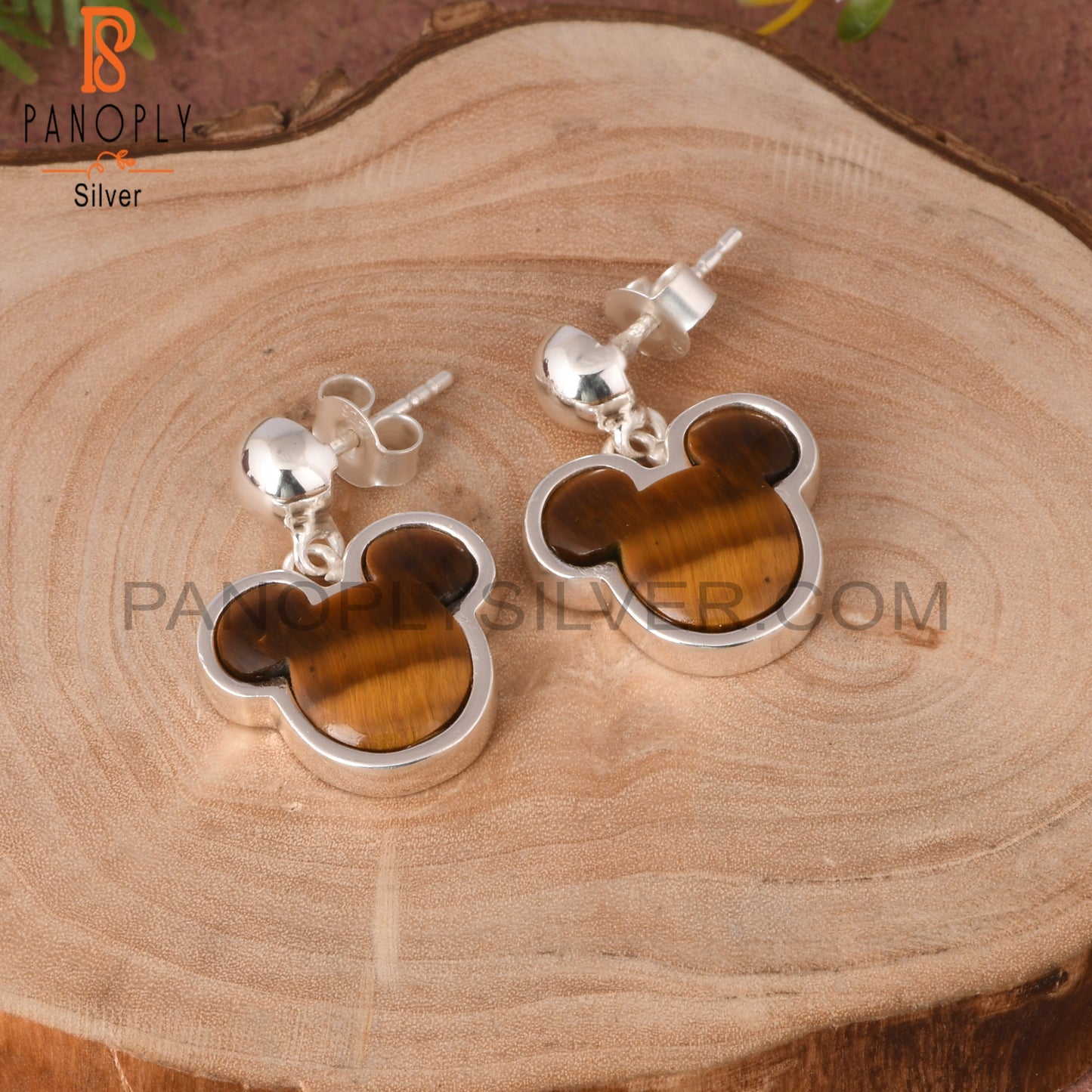 Tiger Eye Yellow Mouse Studs 925 Sterling Silver Earrings