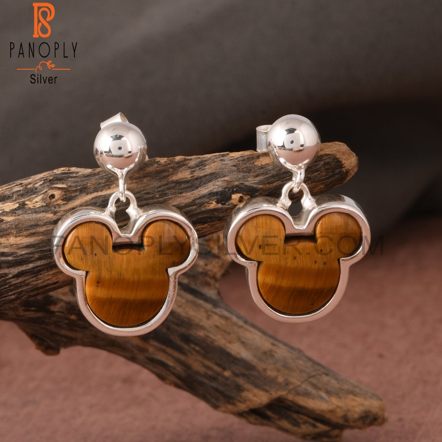 Tiger Eye Yellow Mouse Studs 925 Sterling Silver Earrings
