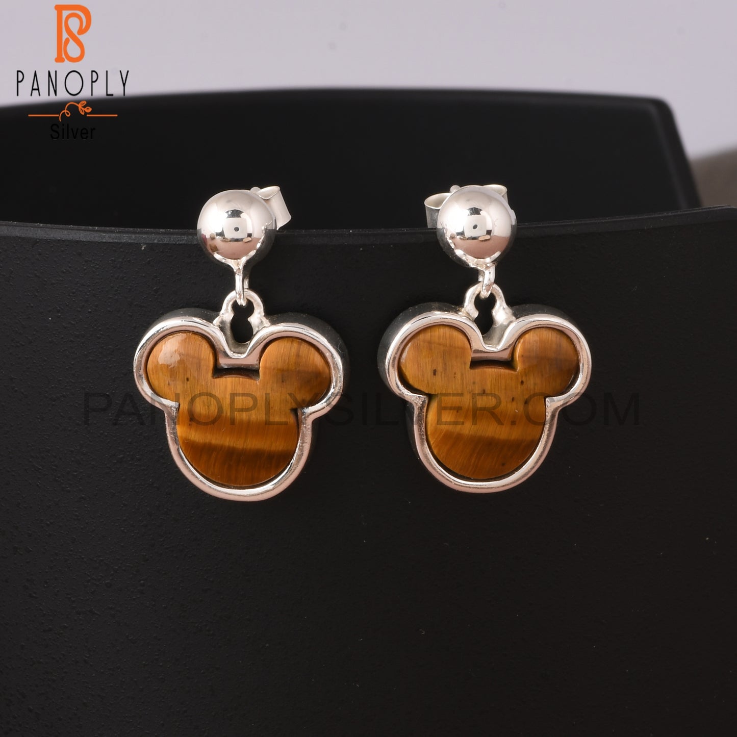 Tiger Eye Yellow Mouse Studs 925 Sterling Silver Earrings
