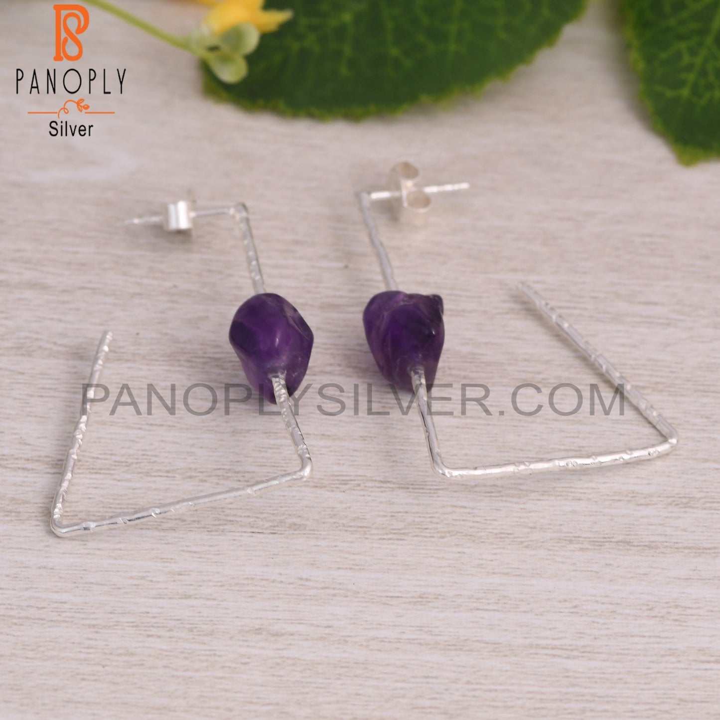 Amethyst Rough 925 Sterling Silver Dangle Purple Earrings