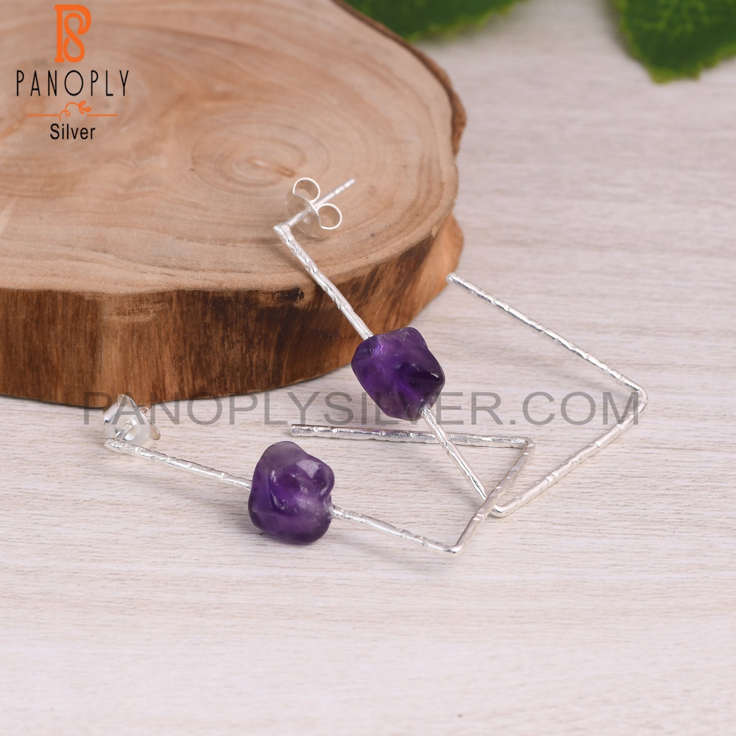 Amethyst Rough 925 Sterling Silver Dangle Purple Earrings