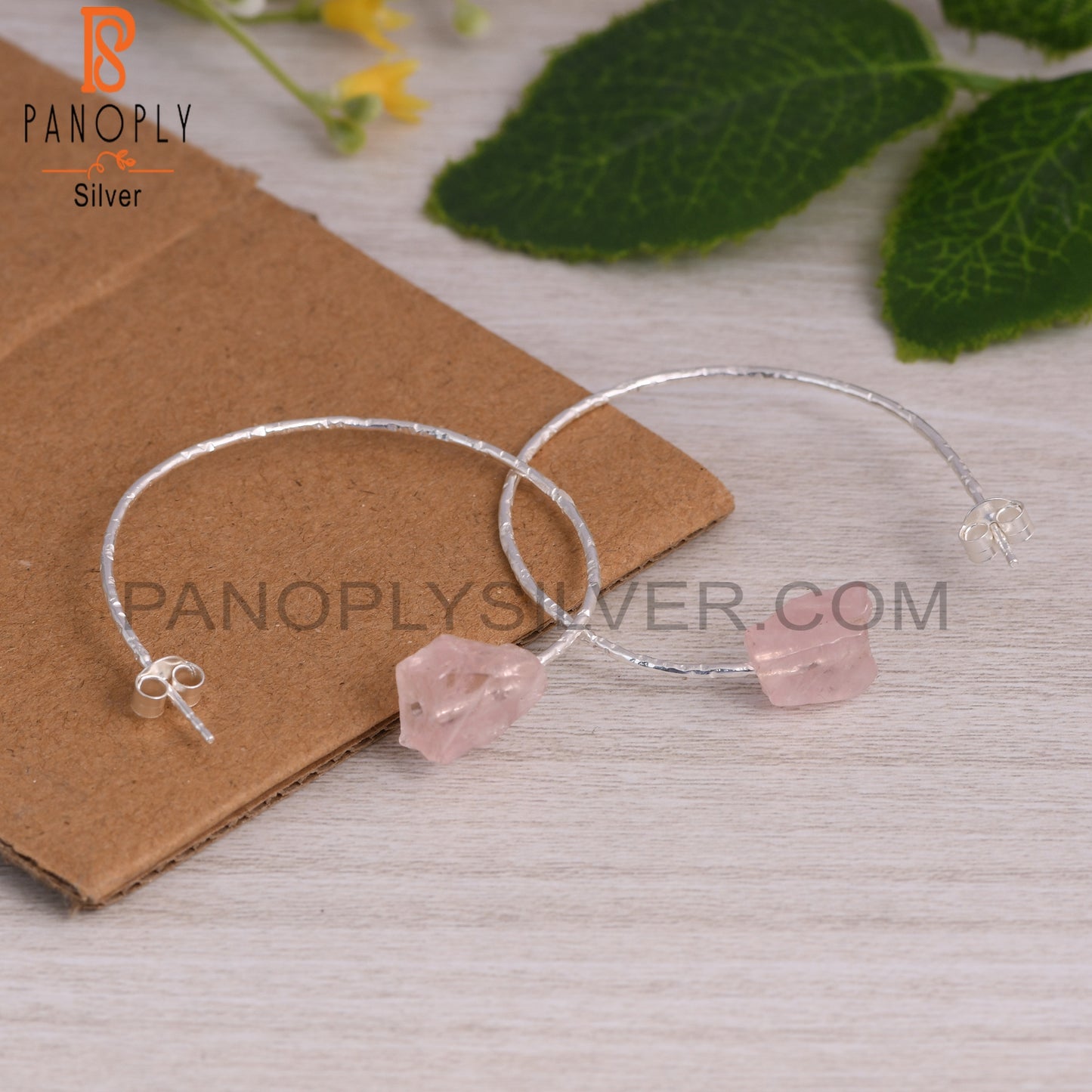 Rose Quartz Rough 925 Sterling Silver Earrings
