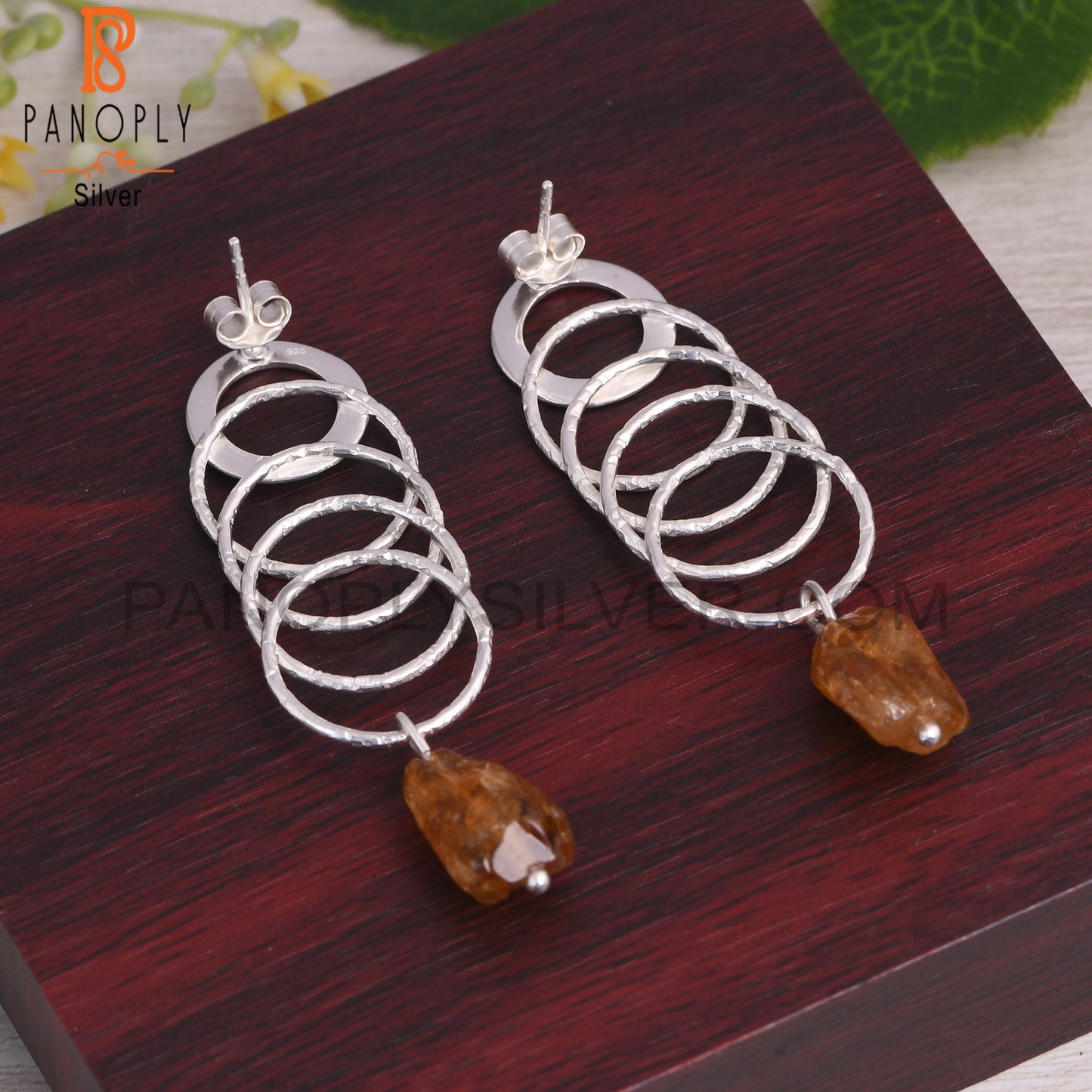 Citrine 925 Sterling Silver Linked Loops Earrings