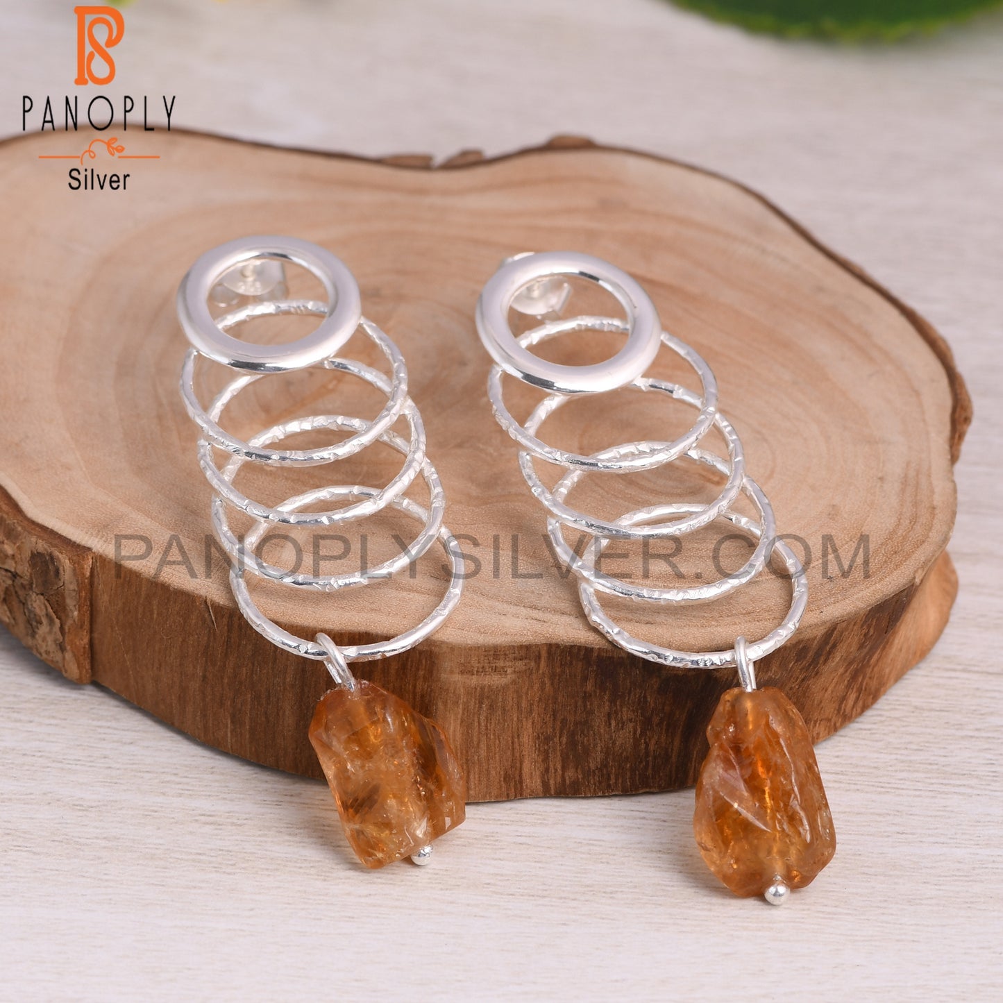 Citrine 925 Sterling Silver Linked Loops Earrings