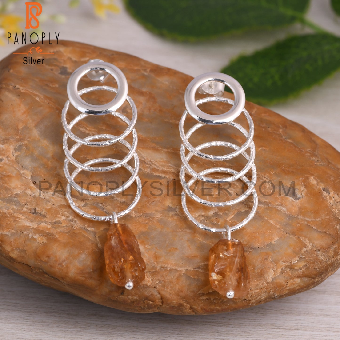 Citrine 925 Sterling Silver Linked Loops Earrings