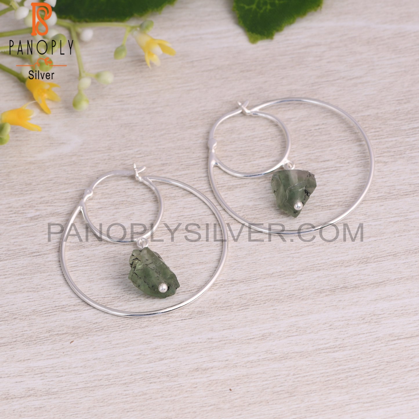Fluorite Rough 925 Sterling Silver Hoop Earrings