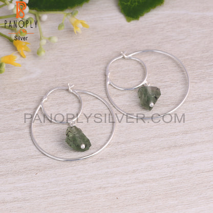 Fluorite Rough 925 Sterling Silver Hoop Earrings