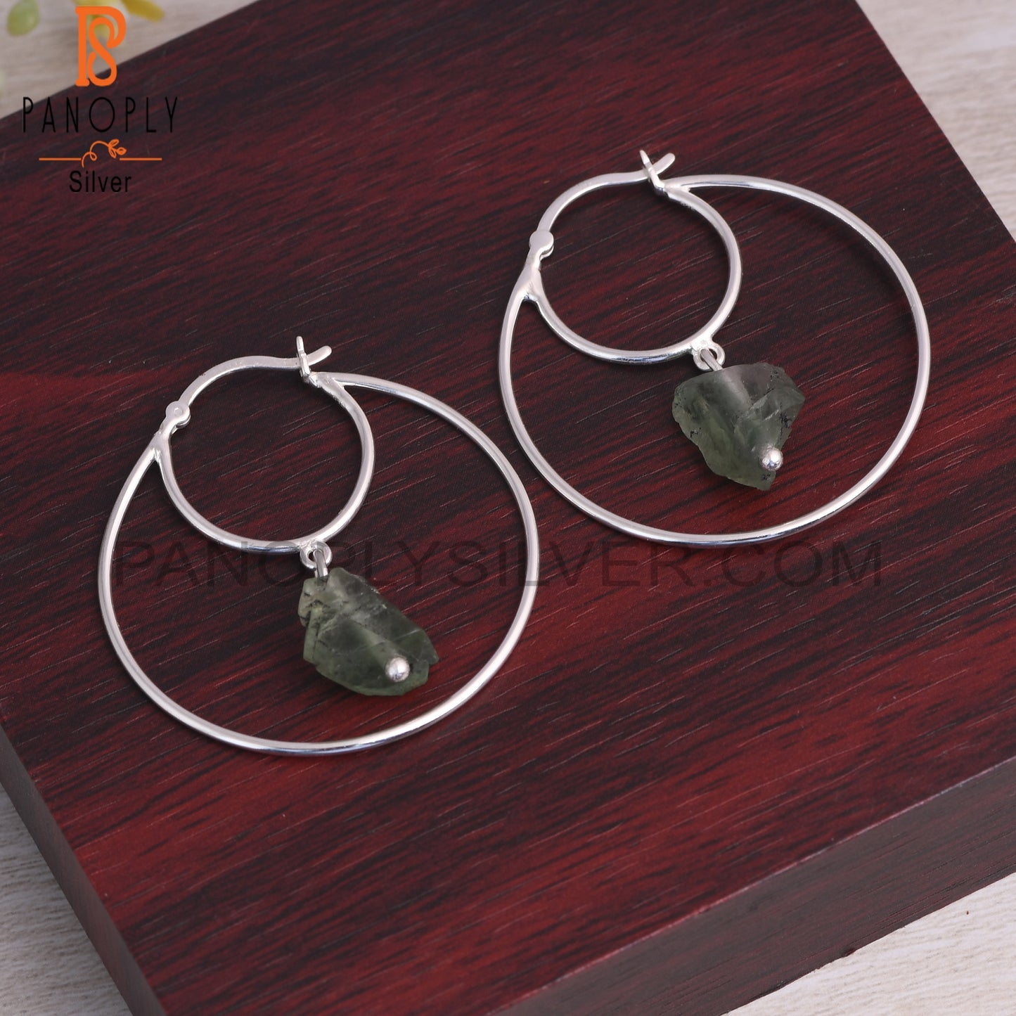 Fluorite Rough 925 Sterling Silver Hoop Earrings