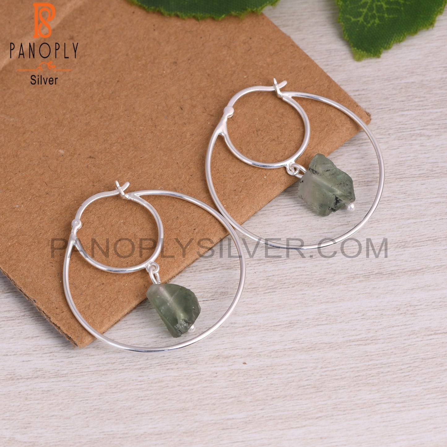 Fluorite Rough 925 Sterling Silver Hoop Earrings