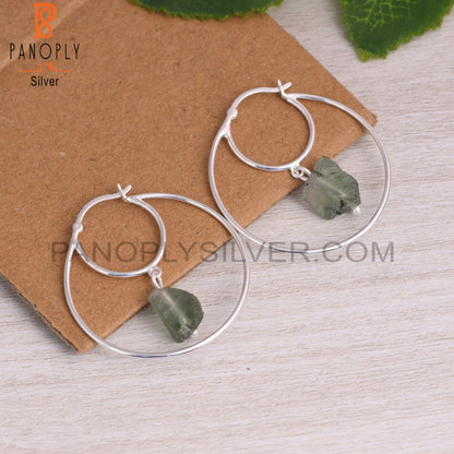Fluorite Rough 925 Sterling Silver Hoop Earrings