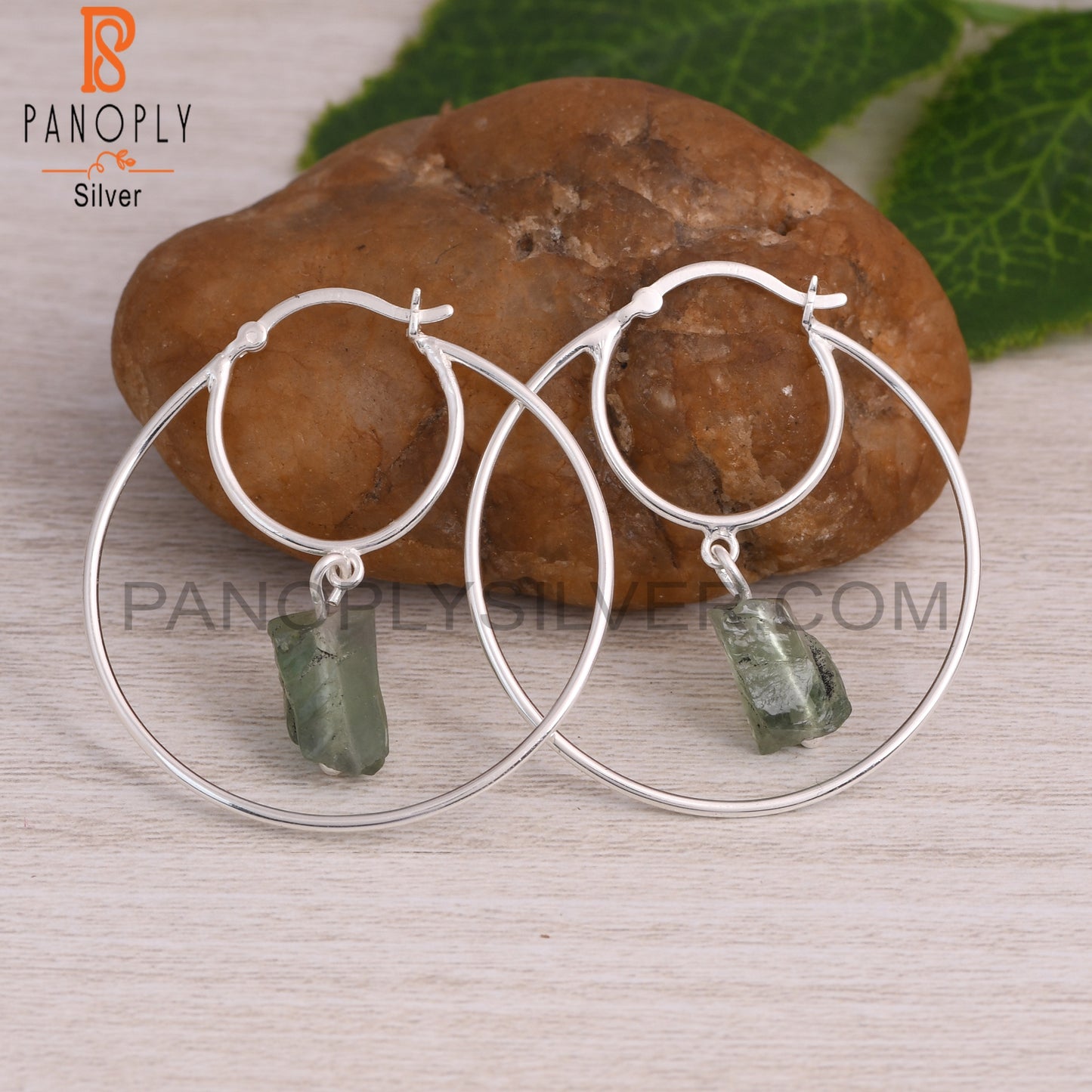 Fluorite Rough 925 Sterling Silver Hoop Earrings