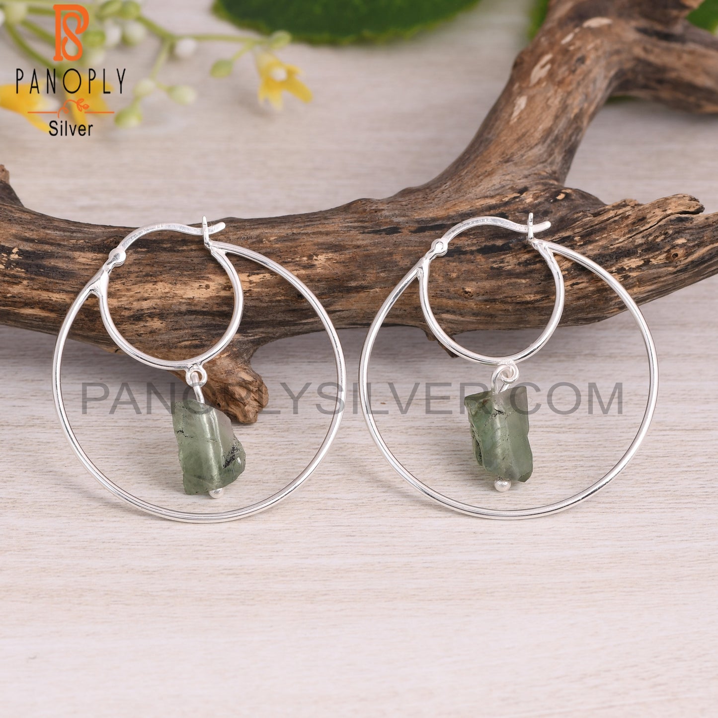 Fluorite Rough 925 Sterling Silver Hoop Earrings