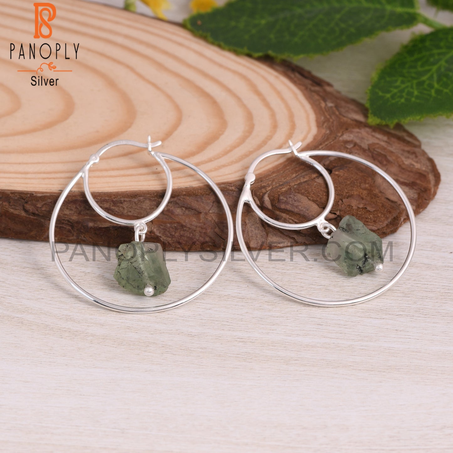 Fluorite Rough 925 Sterling Silver Hoop Earrings