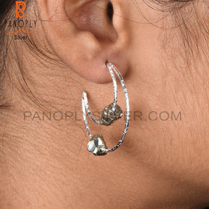 Pyrite Rough 925 Sterling Silver Moon Earrings