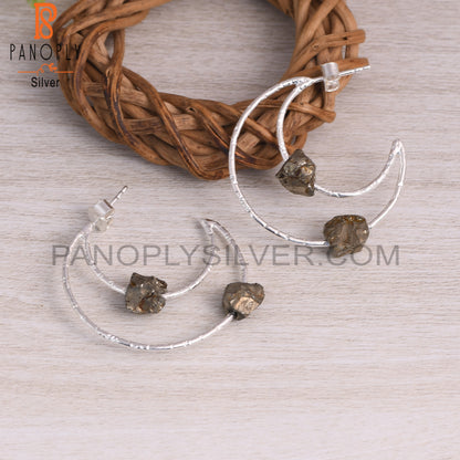 Pyrite Rough 925 Sterling Silver Moon Earrings