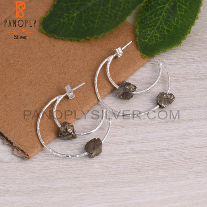 Pyrite Rough 925 Sterling Silver Moon Earrings