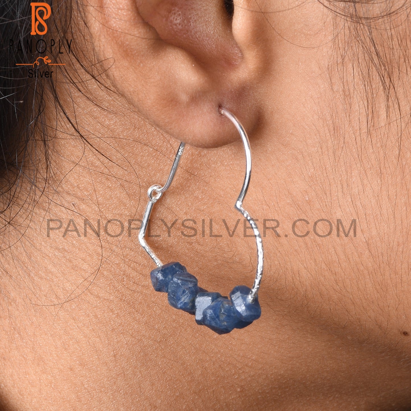 Blue Sapphire Rough 925 Sterling Silver Earrings