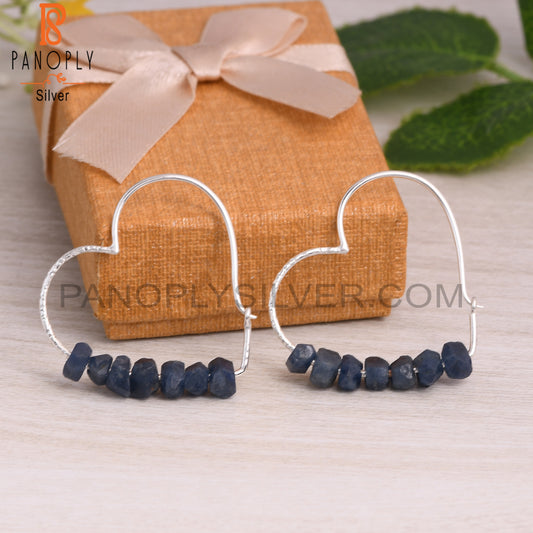 Blue Sapphire Rough 925 Sterling Silver Earrings