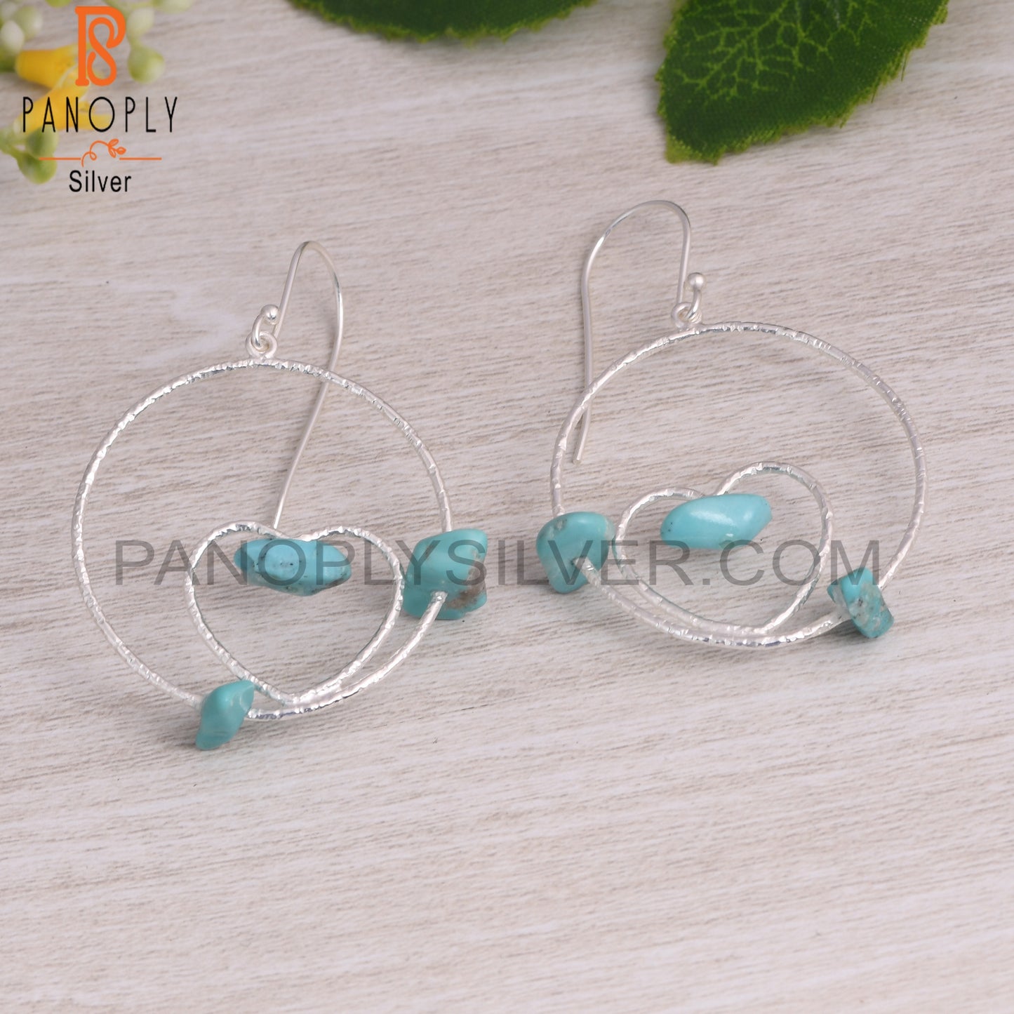 Arizona Turquoise 925 Silver Heart & Round Circle Earrings
