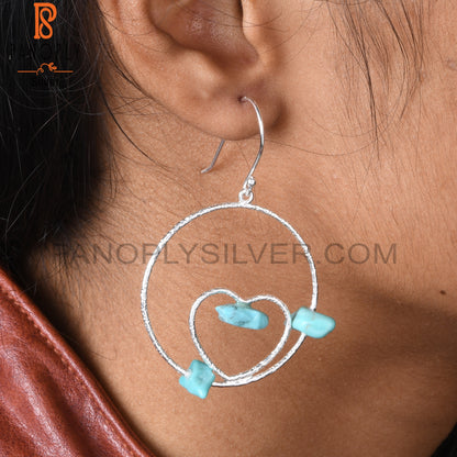 Arizona Turquoise 925 Silver Heart & Round Circle Earrings