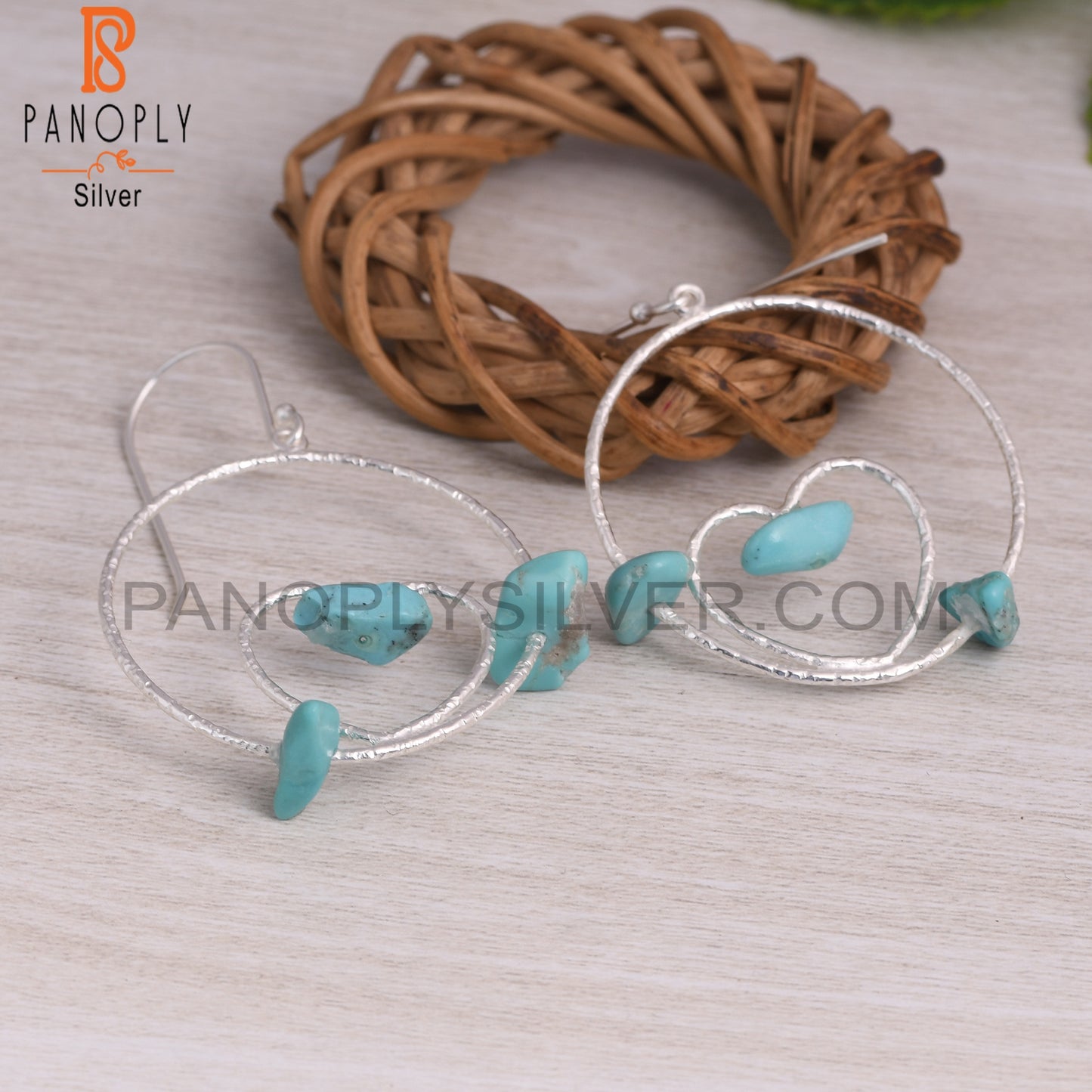 Arizona Turquoise 925 Silver Heart & Round Circle Earrings