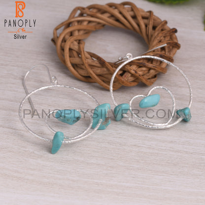 Arizona Turquoise 925 Silver Heart & Round Circle Earrings