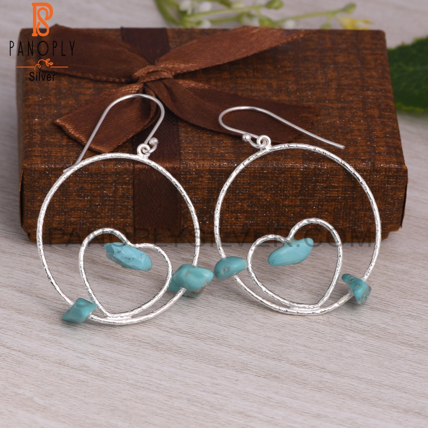 Arizona Turquoise 925 Silver Heart & Round Circle Earrings