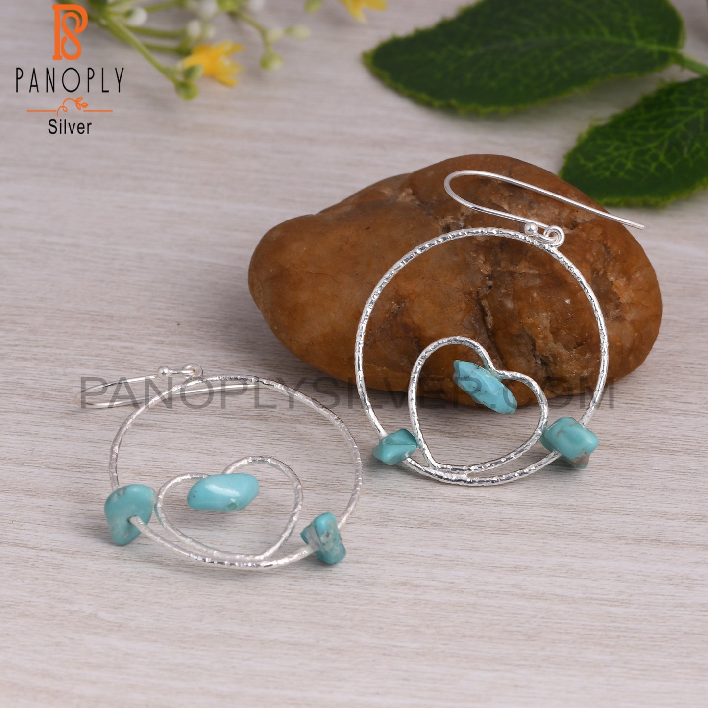 Arizona Turquoise 925 Silver Heart & Round Circle Earrings