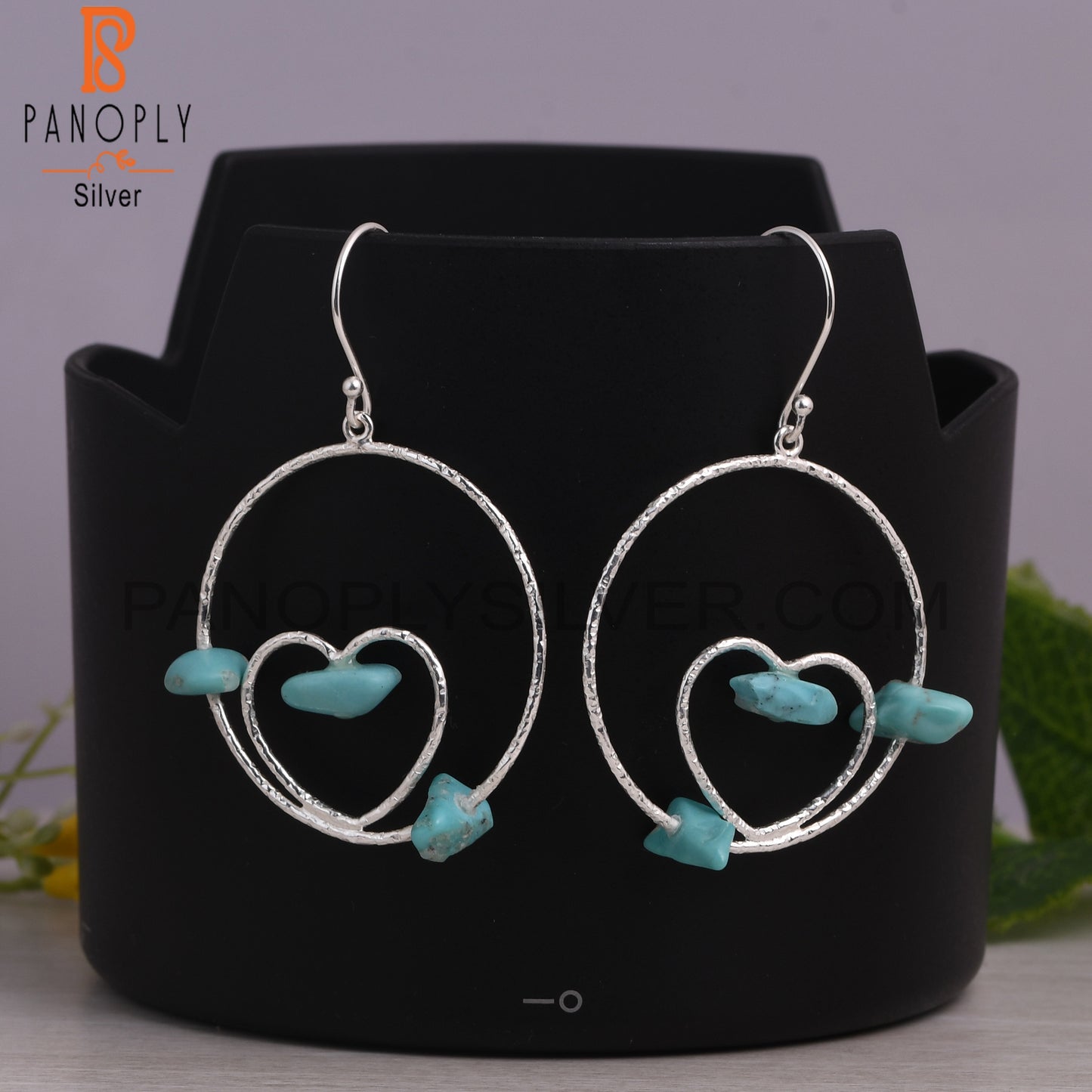 Arizona Turquoise 925 Silver Heart & Round Circle Earrings
