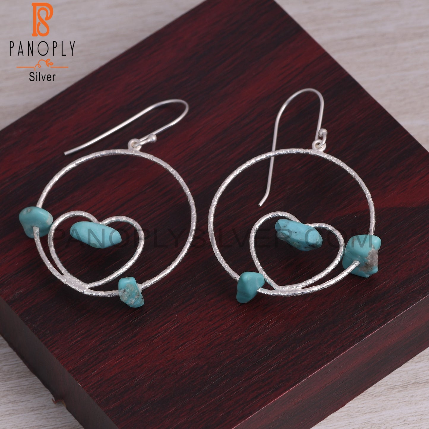 Arizona Turquoise 925 Silver Heart & Round Circle Earrings