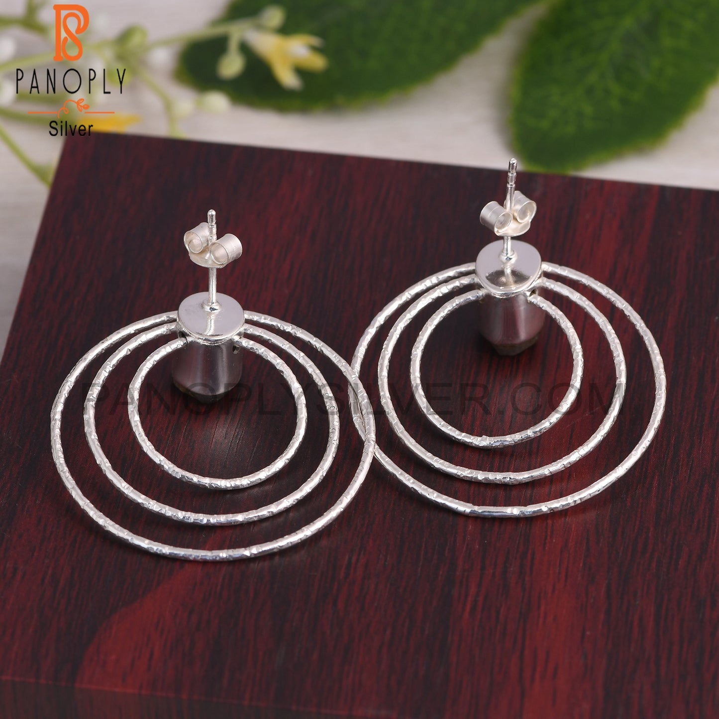 Citrine 925 Sterling Silver 3 Circle Round Party Earrings